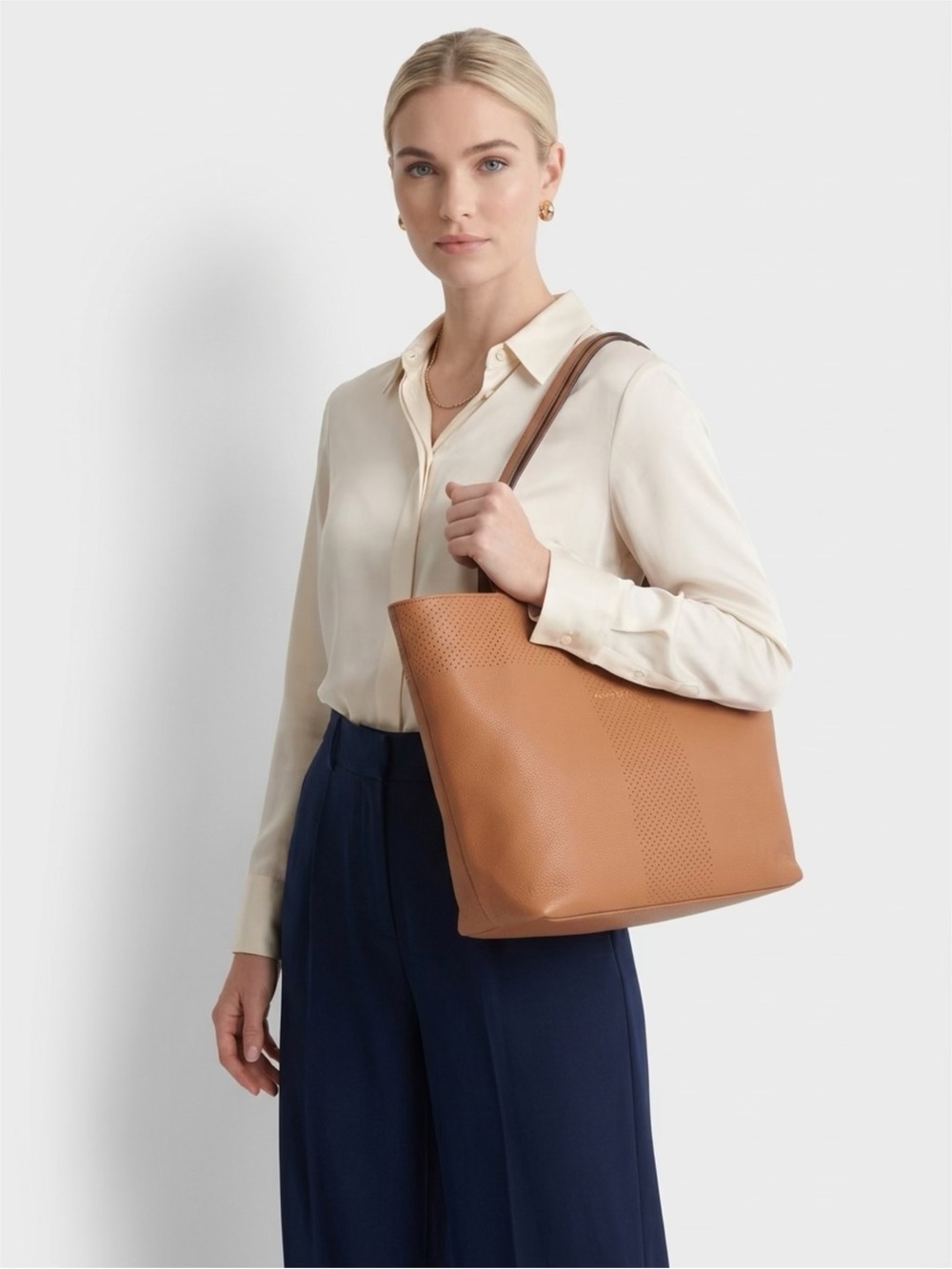 Isaac Mizrahi Tan Perforated Leather Tote